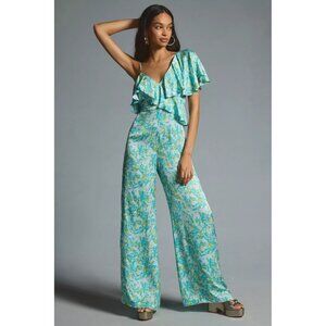 NWOT Anthropologie Corey Lynn Calter Silky Ruffle Wide-Leg Jumpsuit L